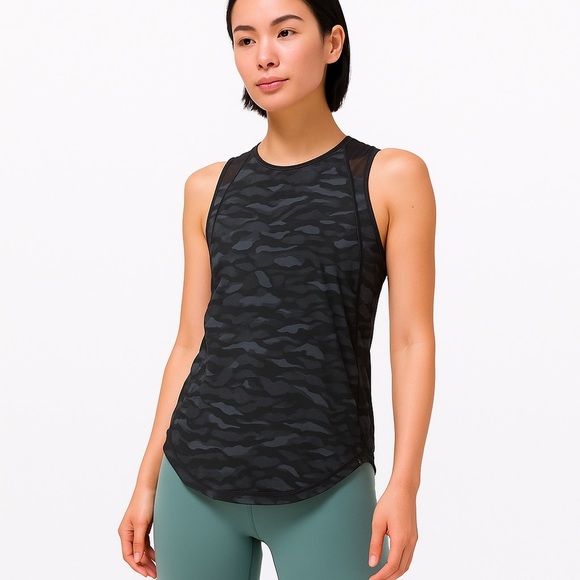 Lululemon Sculpt Tank Mesh Training Top Sequoia Camo Black Size 6 Athleisure - Picture 7 of 14